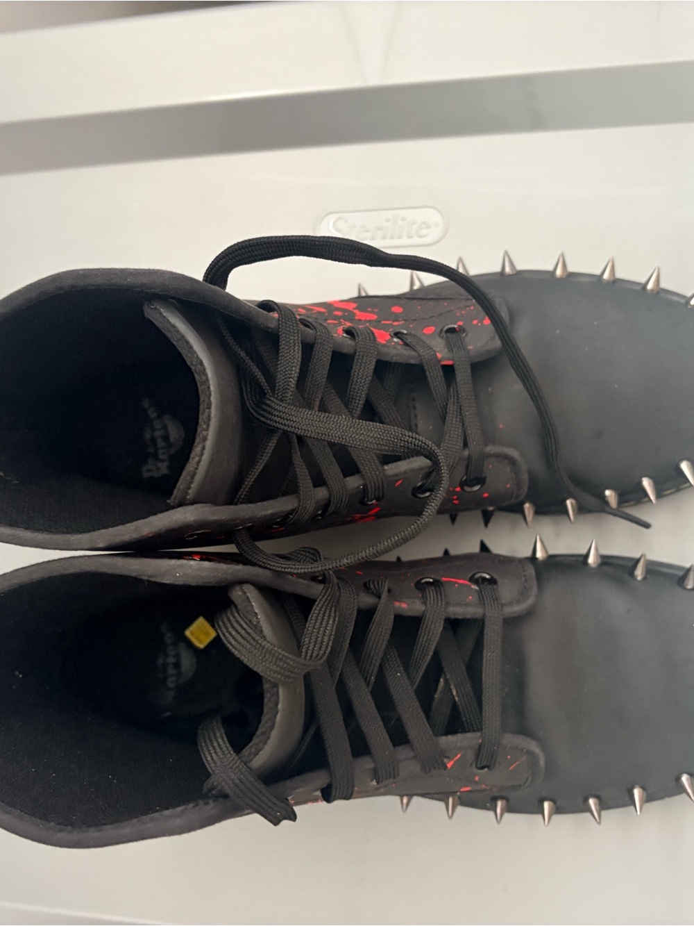 Custom Dr. Martens with Red Paint-Splatter and Spikes - Picture 8 of 10